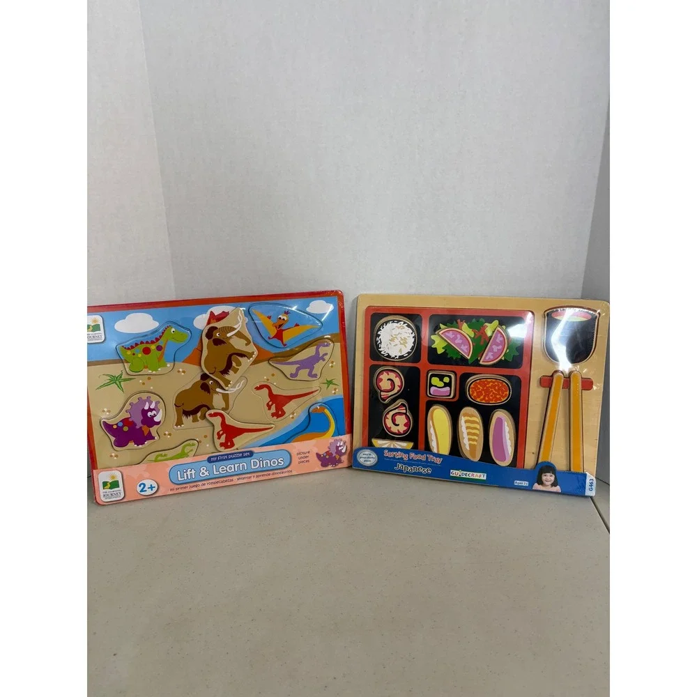 Guidecraft Japanese Food Tray & Learning Journey Lift & Learn‎ Dinos Puzzles New